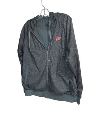 Nike Women’s XL Black Zip Up Hoodie Jacket Chevron Pattern Full Zip Swoosh Light